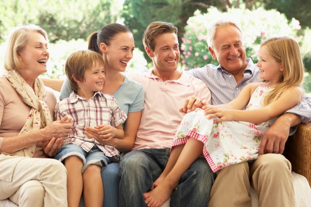 A multigenerational family spending time together at home.